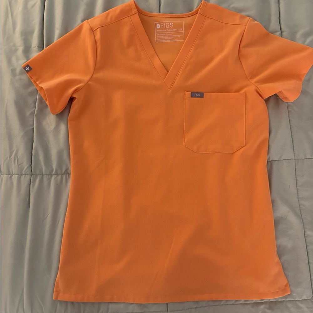 Figs Shaka Orange V-Neck Scrub Top